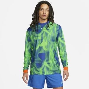 New Nike Dri-FIT F.C. Mens Long Sleeve Graphic Soccer Top Green Blue Size 2XL